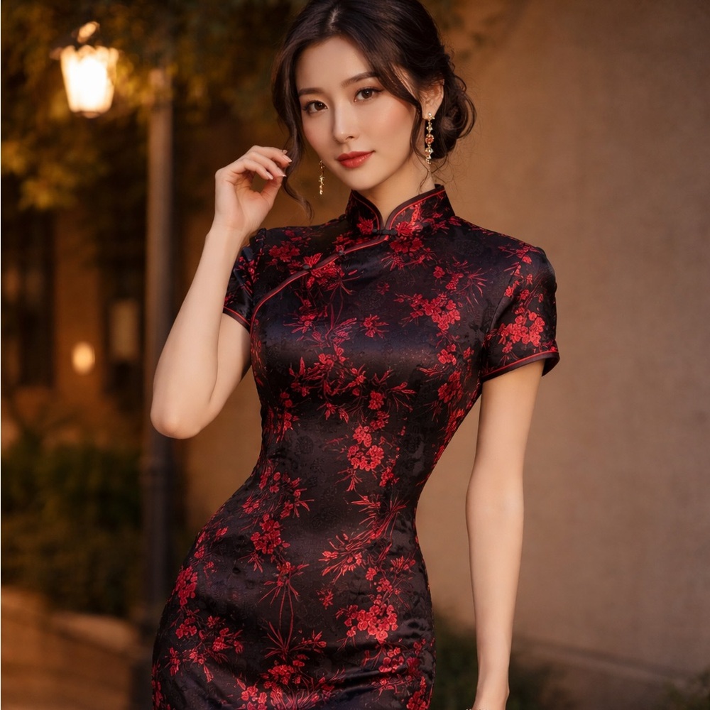 Never worn beautiful long silk dress with traditional Chinese high slits
